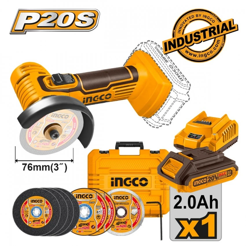 INGCO - CAGLI76012 Μίνι Τροχός Κοπής Μπαταρίας 76mm 20V (1x2.0Ah) 3 INGCO - CAGLI76012 Μίνι Τροχός Κοπής Μπαταρίας 76mm 20V (1x2.0Ah)