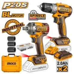 INGCO - CKLI20271 Σετ Δραπανοκατσάβιδο 52Nm & Κρουστικό Μπουλονόκλειδο 400Nm Μπαταρίας 20V (2x2.0Ah)