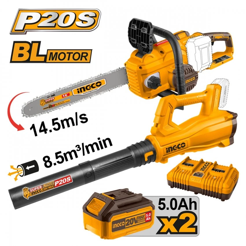 INGCO - COSLI240463E Σετ Αλυσοπρίονο & Φυσητήρας Μπαταρίας 20V (2x5.0Ah) 3 INGCO - COSLI240463E Σετ Αλυσοπρίονο & Φυσητήρας Μπαταρίας 20V (2x5.0Ah)