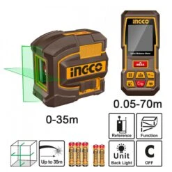 INGCO - COSLL0401 Αυτοαλφ/μενο Πράσινο Laser Σταυρού + Μετρητής Αποστάσεων Laser 70m