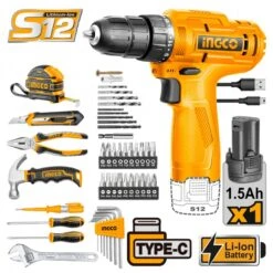 INGCO - HKTHP10891 Σετ Δραπανοκατσάβιδο Μπαταρίας 12V (1x1.5Ah) & Εργαλεία Χειρός 89 Τεμαχίων