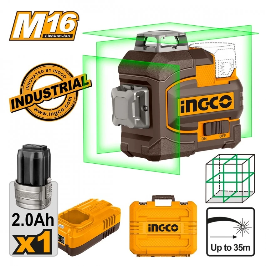 INGCO - HLL301201 Αυτοαλφαδιαζόμενο Πράσινο Laser 3D Μπαταρίας 16V (1x2.0Ah) 3 INGCO - HLL301201 Αυτοαλφαδιαζόμενο Πράσινο Laser 3D Μπαταρίας 16V (1x2.0Ah)