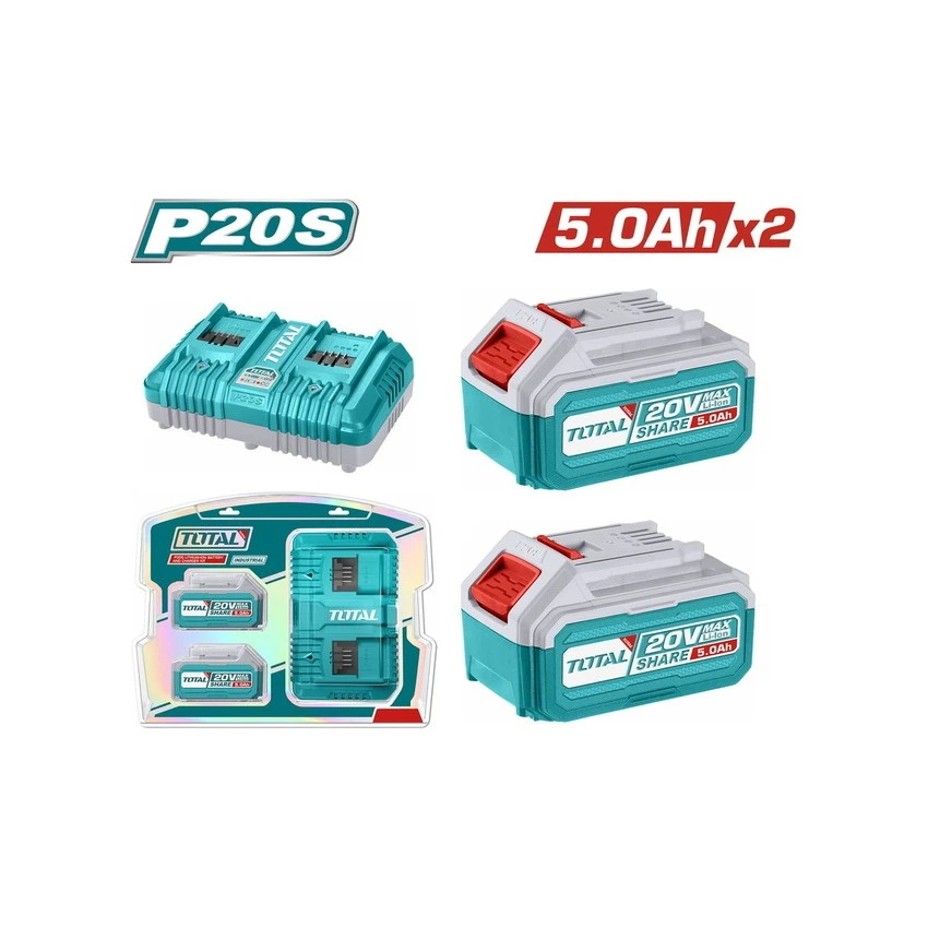 TOTAL - TFBCPK2425 Σετ Μπαταρίες & Διπλός Φορτιστής 20V (2x5.0Ah) 3 TOTAL - TFBCPK2425 Σετ Μπαταρίες & Διπλός Φορτιστής 20V (2x5.0Ah)