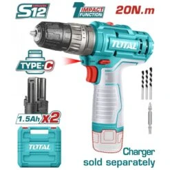 TOTAL - TIDLI12202 Κρουστικό Δραπανοκατσάβιδο Μπαταρίας 12V (2x1.5Ah)