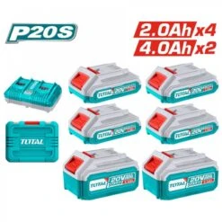TOTAL - TOSLI230701E Σετ Μπαταρίες & Φορτιστής 20V (4x2.0Ah, 2x4.0Ah)