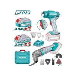 TOTAL - TOSLI230705 Σετ Πολυεργαλείο & Πιστόλι Θερμού Αέρα Μπαταρίας 20V (1x2.0Ah & 1x4.0Ah)