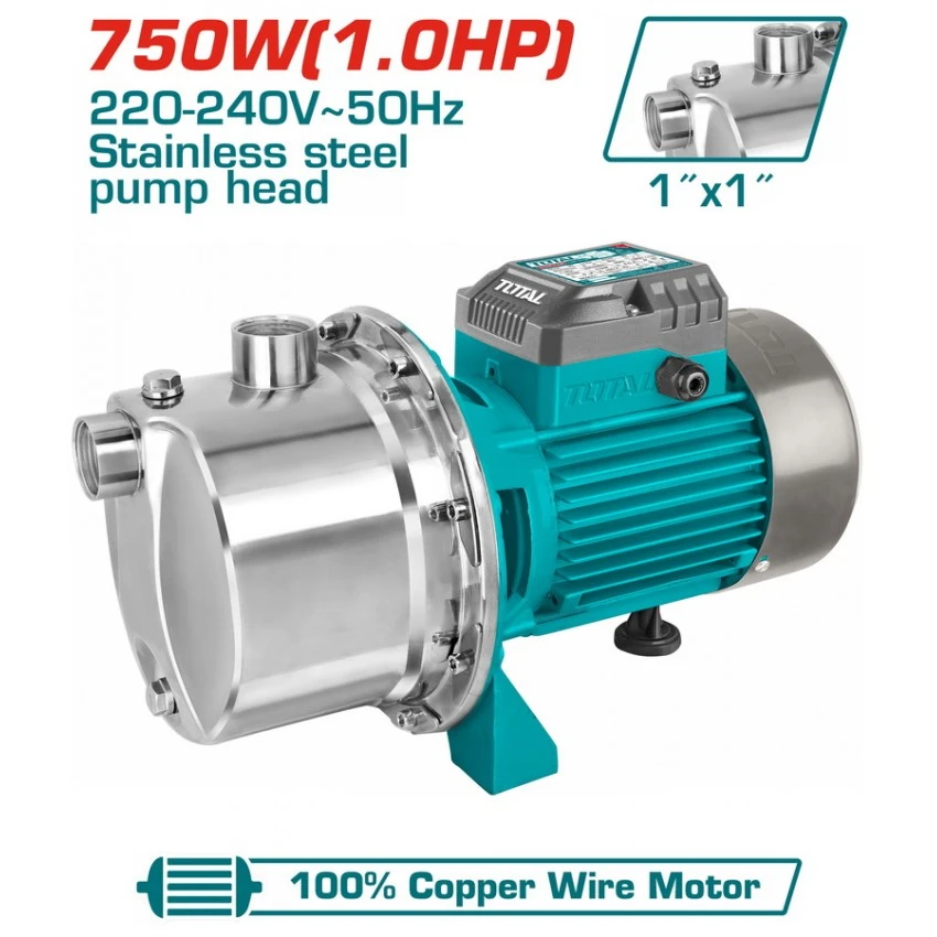 TOTAL - TWPS375062 Αντλία Επιφανείας Νερού Αυτόματης Αναρροφησης Inox 750W 3 TOTAL - TWPS375062 Αντλία Επιφανείας Νερού Αυτόματης Αναρροφησης Inox 750W